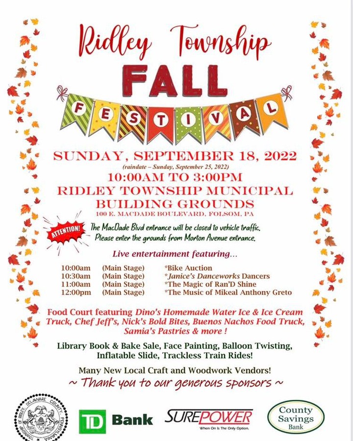 Join us this Sunday for the @ridleytownship Fall Festival! 🍎🍂🍁 We are excited to sponsor this fun event!
